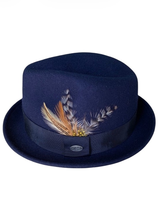 Bailey of Hollywood Breed Collection Blue Wool Fedora with Feathers